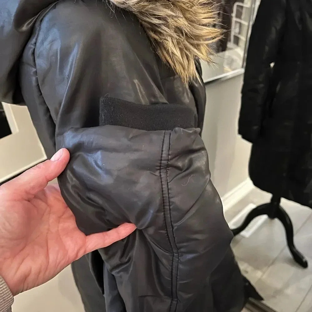 LE CHATEAU Black Puffer Coat  and Beige Fur Oversized Hoodie, Size XS/S - Picture 11 of 16